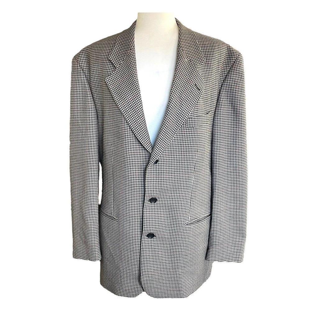 Campo Zanieri Designer Wool Sport Jacket Blazer Size 42R Black White Houndstooth